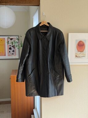 Jacqueline Ferrar Black Leather mid length Coat